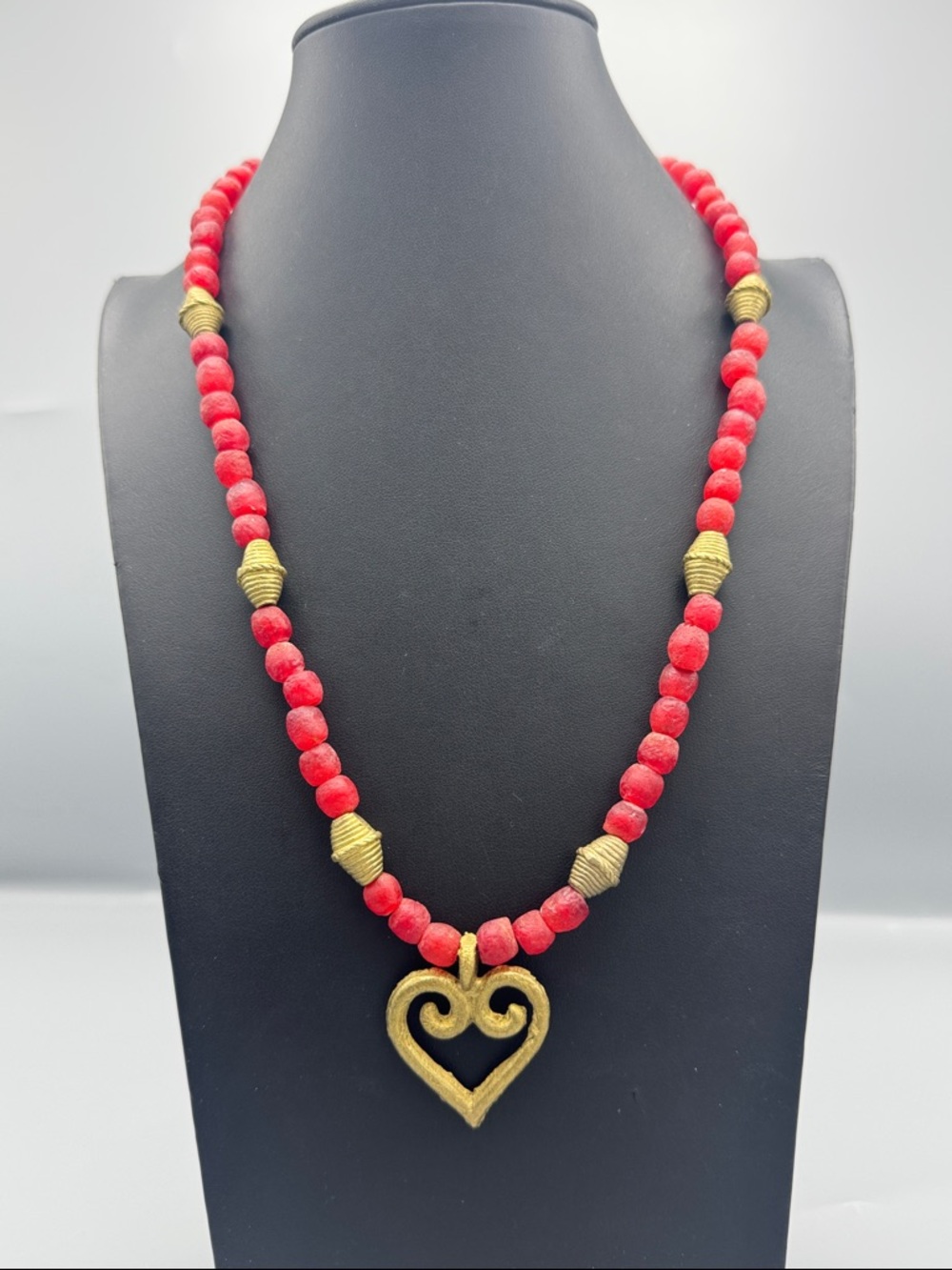 Handcrafted Red Beaded Heart Pendant Necklace